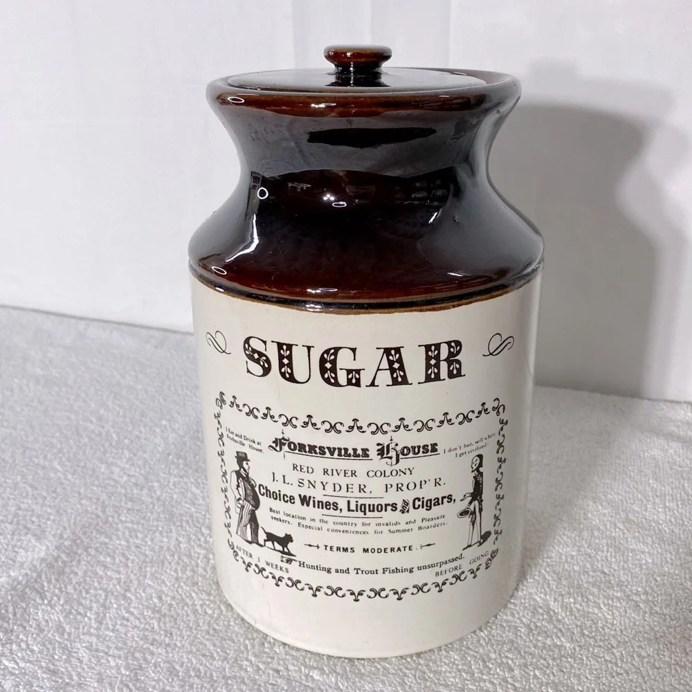 Vintage Ye Old Canadian Crockery Ceramic Abenakis Kitchen Crock Sugar Canister